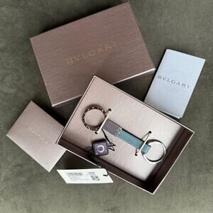 BVLGARI Bulgari Mens Turquoise Calf Leather Keychain Strap w/ Gift Box